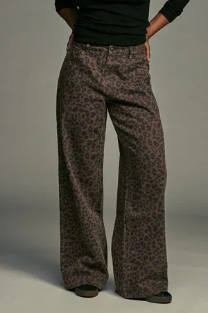 Next Leopard Hourglass Leopard Print Wide Leg 100% Cotton Jeans