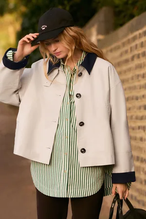 Next Contrast Collar Cropped Trench Coat