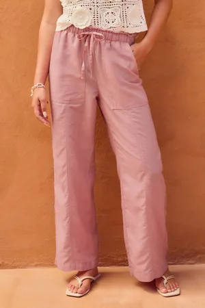 Next Blush Wide Leg Pull-On Linen Blend Trousers