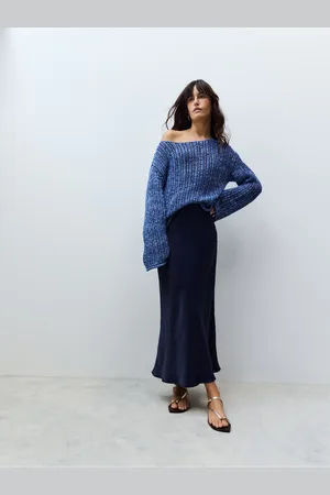 Next Blue Satin Midi Skirt