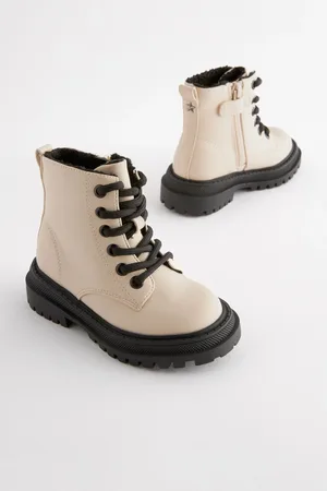 Next Neutral Standard Fit (F) Chunky Lace-Up Ankle Boots