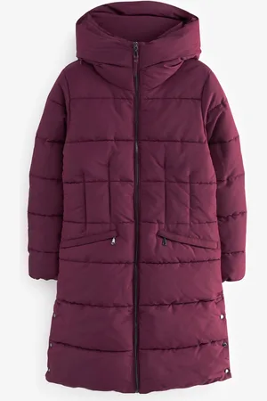 Next Burgundy Shower Resistant Padded Puffer Hooded Mid Length Coat