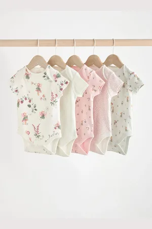 Next Pink & Fairy Baby Short Sleeve 100% Cotton Bodysuits 5 Pack