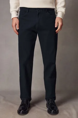 Next Blue Straight Fit Textured Smart Chinos with Stretch