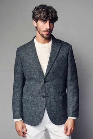 Next Charcoal Brushed Check Blazer With Wool