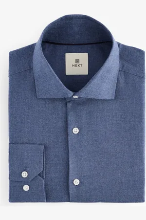 Next Blue Regular Fit Brushed Flannel Single Cuff Formal 100% Cotton Oxford Shirt