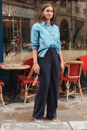 Next Pinstripe Elastic Back Wide Leg Trousers