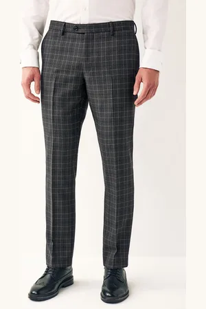 Next Charcoal Tailored Fit Trimmed Check Suit Trousers