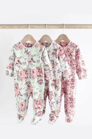 Next Floral Baby Two Way Zip Sleespuits 3 Pack (0mths-2yrs)