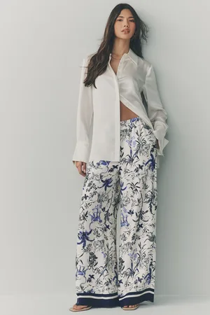 Next /Blue Animal Print Wide Leg Satin Trousers