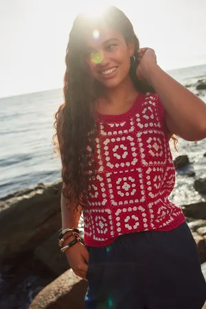 Next Red Crochet Patch Square Tank