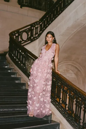 Next Blush 3D Floral Print Textured V-Neck Maxi Dress