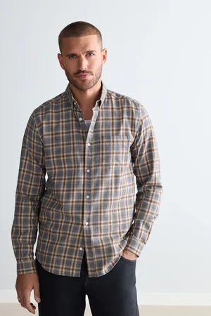 Next 100% Cotton Signature Brushed Flannel Check Long Sleeve Oxford Shirt