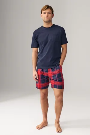 Next Blue/Red 100% Cotton Check Pyjamas Shorts Set