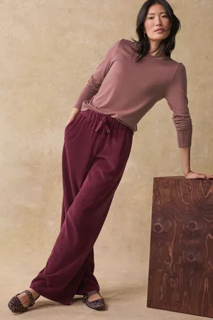 Next Burgundy Pull On Wide Leg Corduroy Trousers