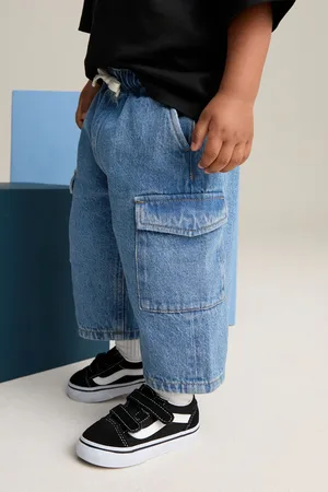 Next Mid Denim Wide Leg Pull On Cargo 100% Cotton Jeans (3mths-7yrs)