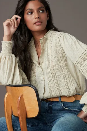 Next Ecru Long Sleeve Ladder Insert 100% Cotton Blouse