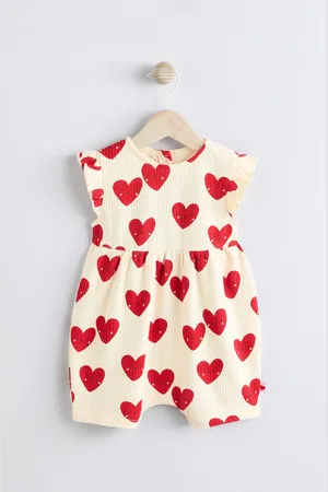 Next Red Heart Printed Frill Baby 100% Cotton Romper