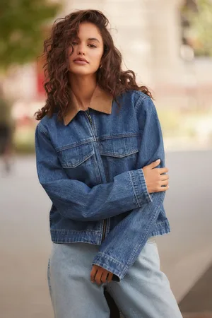 Next Mid Clean Zip Front Denim 100% Cotton Jacket