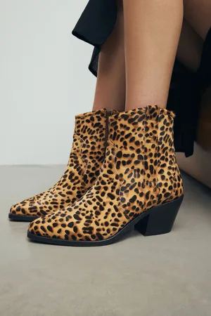 Next Leopard Print Standard/Wide Fit Forever Comfort Leather Ankle Cowboy Boots
