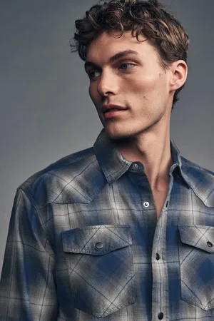 Next Blue/ Check Long Sleeve 100% Cotton Oxford Shirt