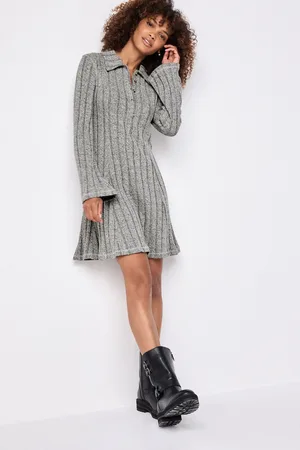 Next Light Collared Long Sleeve Ribbed Mini Dress
