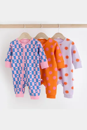 Next Bright 100% Cotton Two Way Zip Baby Footless Sleepsuit 3 Pack (0mths-3yrs)