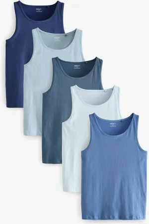 Next Mixed Blues 100% Cotton Layering Vests 5 Pack