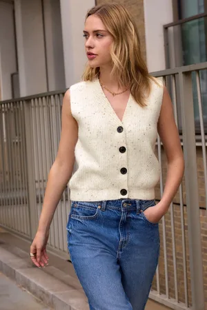 Next Ecru Button Front Knitted Waistcoat