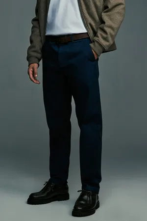 Next French Blue Straight Fit Printed Belted Soft Touch Chino Trousers