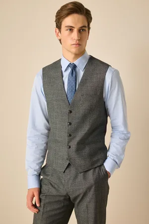Next Charcoal Regular Fit Trimmed Textured Suit Waistcoat