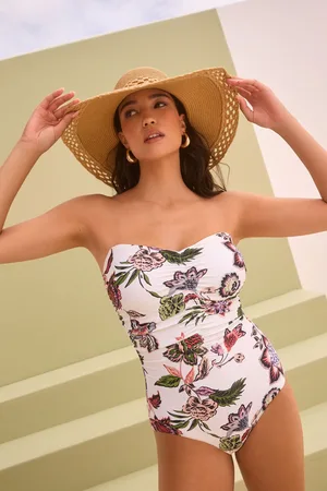 Next Cream/ Floral Shaping Tummy Control Bandeau Swimsuit