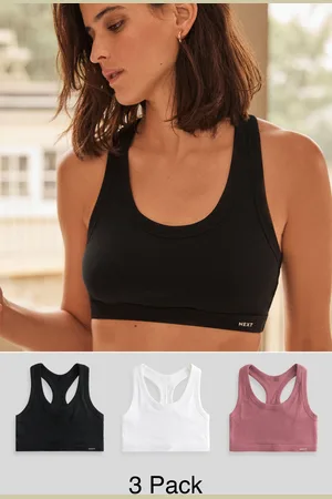 Next /Rose Pink/White Ribbed Cotton Ultimate Comfort Crop Tops 3 Pack