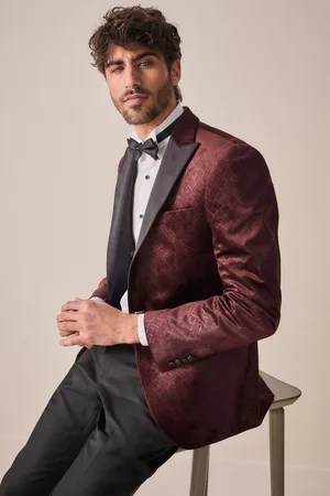 Next Burgundy Red Patterned Velvet Blazer