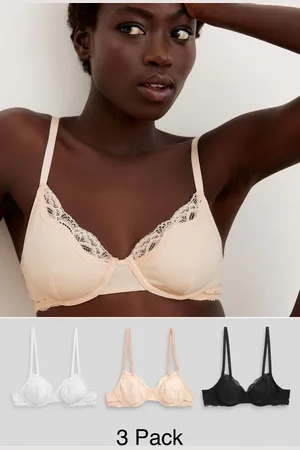 Next / White/Pastel Rose Nude Non Pad Balcony Cotton Blend Ultimate Comfort Bras 3 Pack