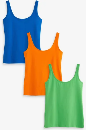 Next /Green/Orange Built Up Thick Strap Vests 3 Pack