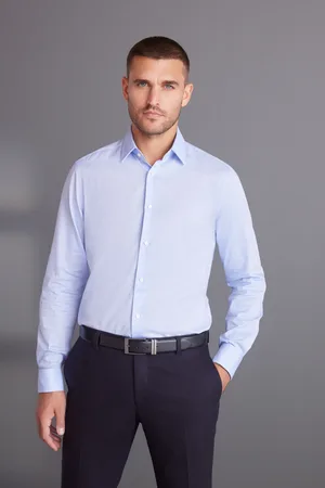 Next Regular Fit 100% Cotton Signature Textured Double Cuff Smart Shirt With Trim Detail
