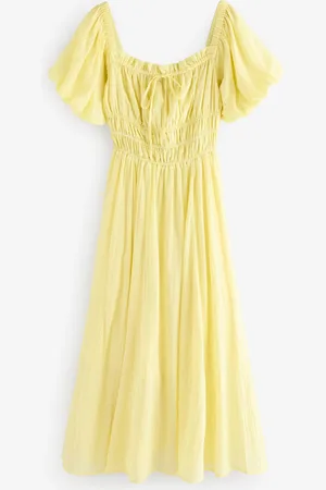 Next Yellow Puff Sleeve Midi Dress