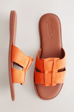 Next Orange Suede Standard/Wide Fit Forever Comfort Slot Mule Sandals