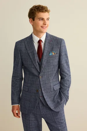 Next Blue Slim Fit Trimmed Check Suit Jacket