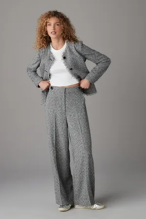 Next /White Elastic Back Boucle Mono Wide Leg Trousers