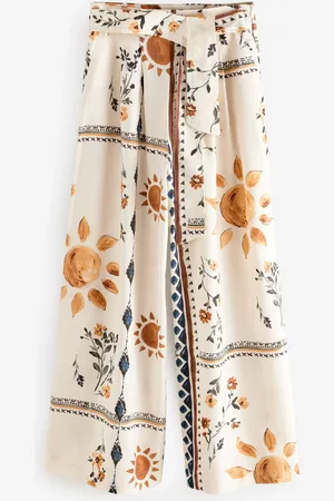 Next Sunflower Print Tie Waist Wide Leg Trousers