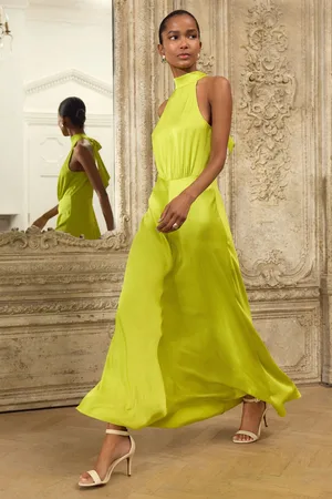 Next Lime Textured Satin Halter Sleeveless Midi Dress