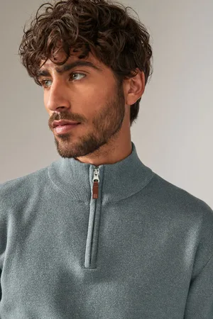 Next Slate Plain Regular Fit 100% Cotton Premium Quarter Zip Jumper