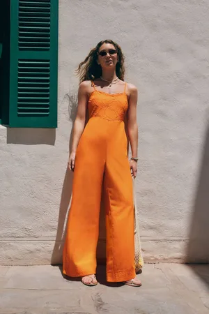 Next Orange Cornelli Wide Leg Jumpsuit With Linen