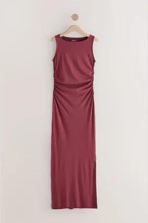 Next Oxblood Side Seam Ruched Detail Maxi Length Sleeveless Dress