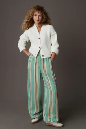 Next Stripe N. Premium 100% Linen Wide Leg Pull-on Trousers