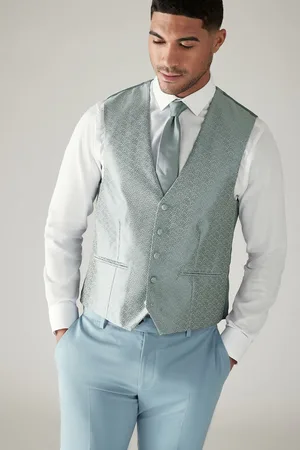Next Sage Jacquard Leaf Regular Fit Waistcoat