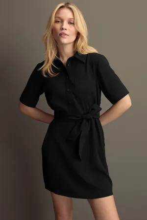 Next Short Sleeve Mini Tie Waist Shirt Dress