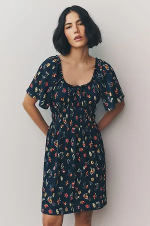 Next Vegetable Print Short Sleeve Tie Front Jersey Mini Dress